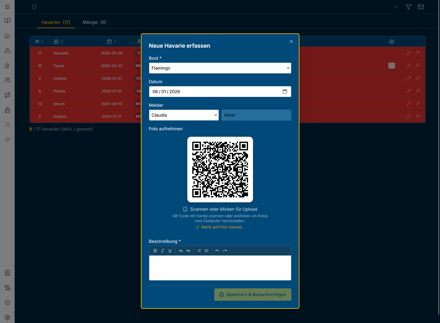 Havarie erfassen — direkt am Boot via QR
